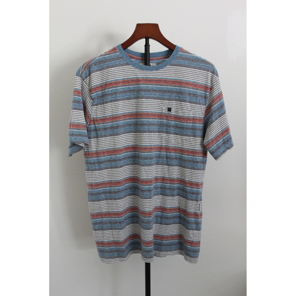 Vissla Men's Highweave Striped Pocket Tee Blue Orange Grey Large